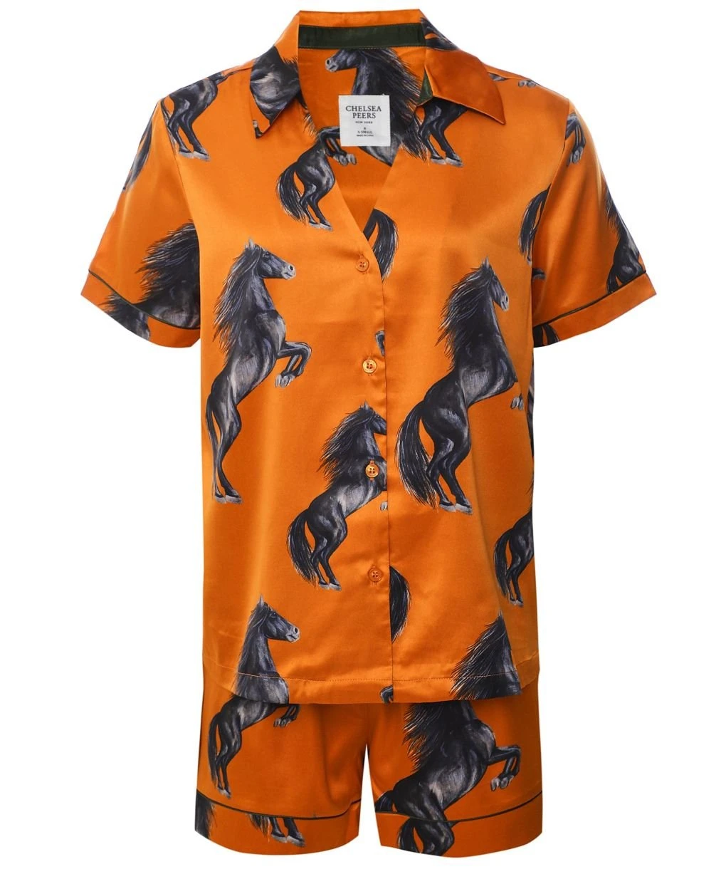 Satin Horses Print Short Pyjamas 1 Satin Horses Print Short Pyjamas