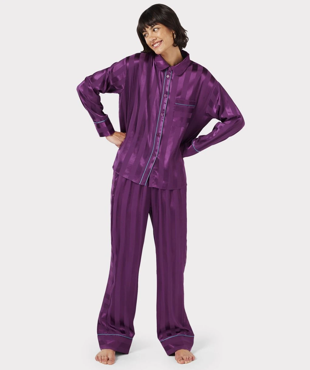 Satin Jacquard Stripe Long Pyjamas 2 Satin Jacquard Stripe Long Pyjamas - Image 2