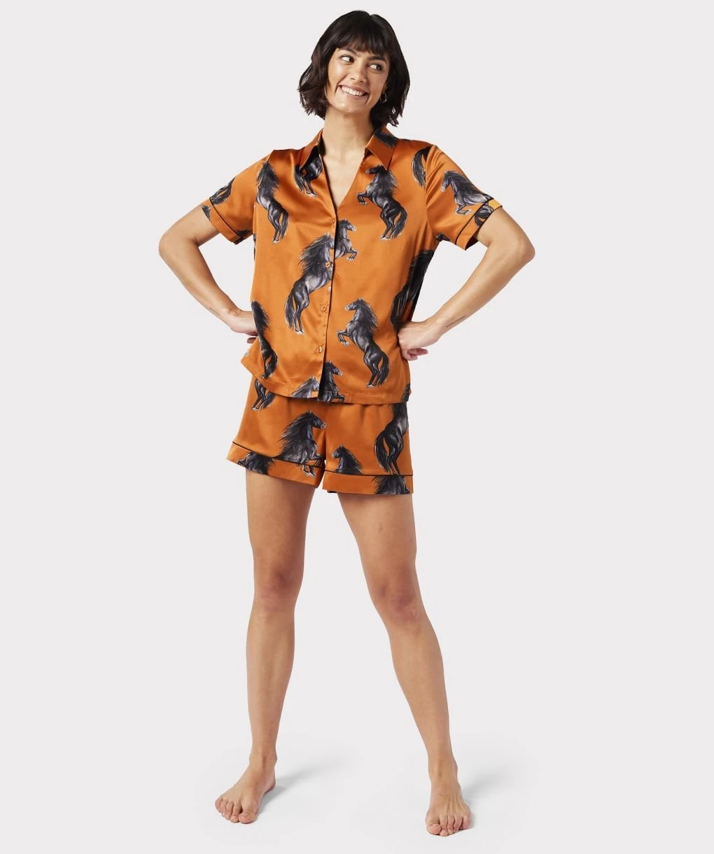 Satin Horses Print Short Pyjamas 3 Satin Horses Print Short Pyjamas - Image 3