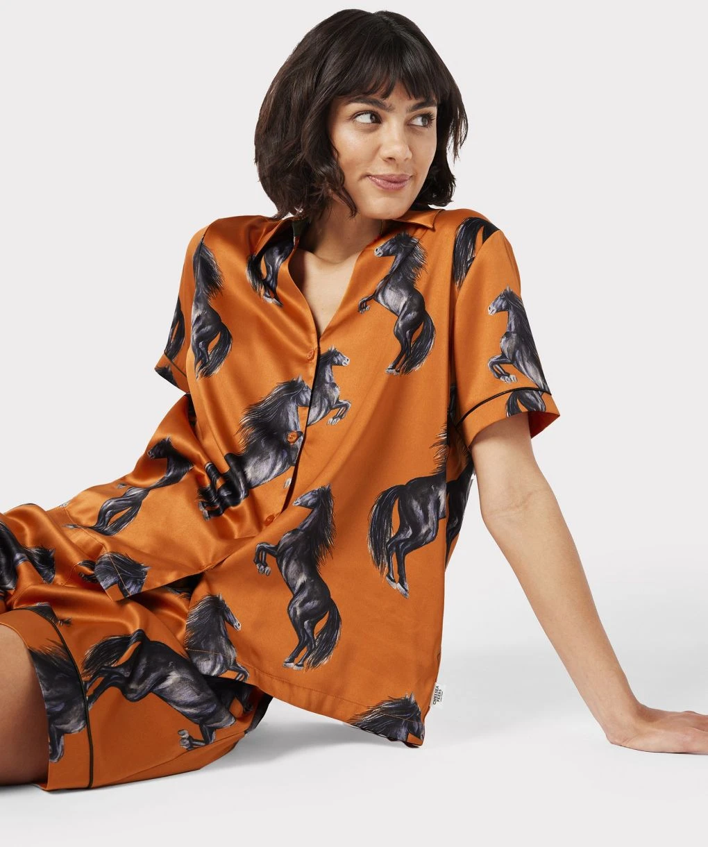 Satin Horses Print Short Pyjamas 2 Satin Horses Print Short Pyjamas - Image 2