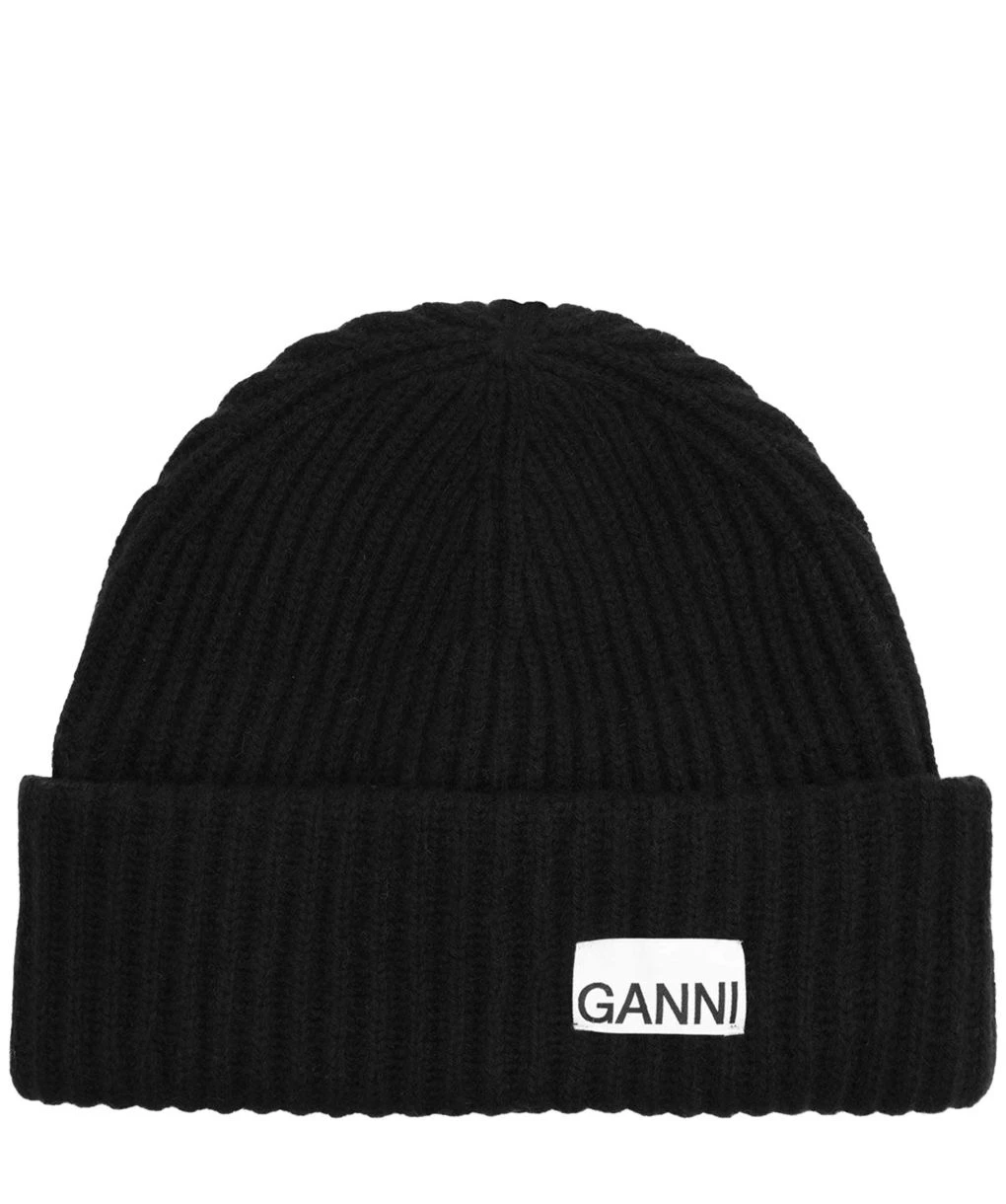Ganni Ribbed Beanie Hat 1 Ganni Ribbed Beanie Hat