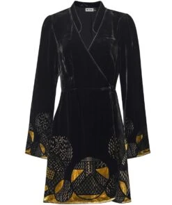 RIXO Iris Velvet Wrap Mini Dress